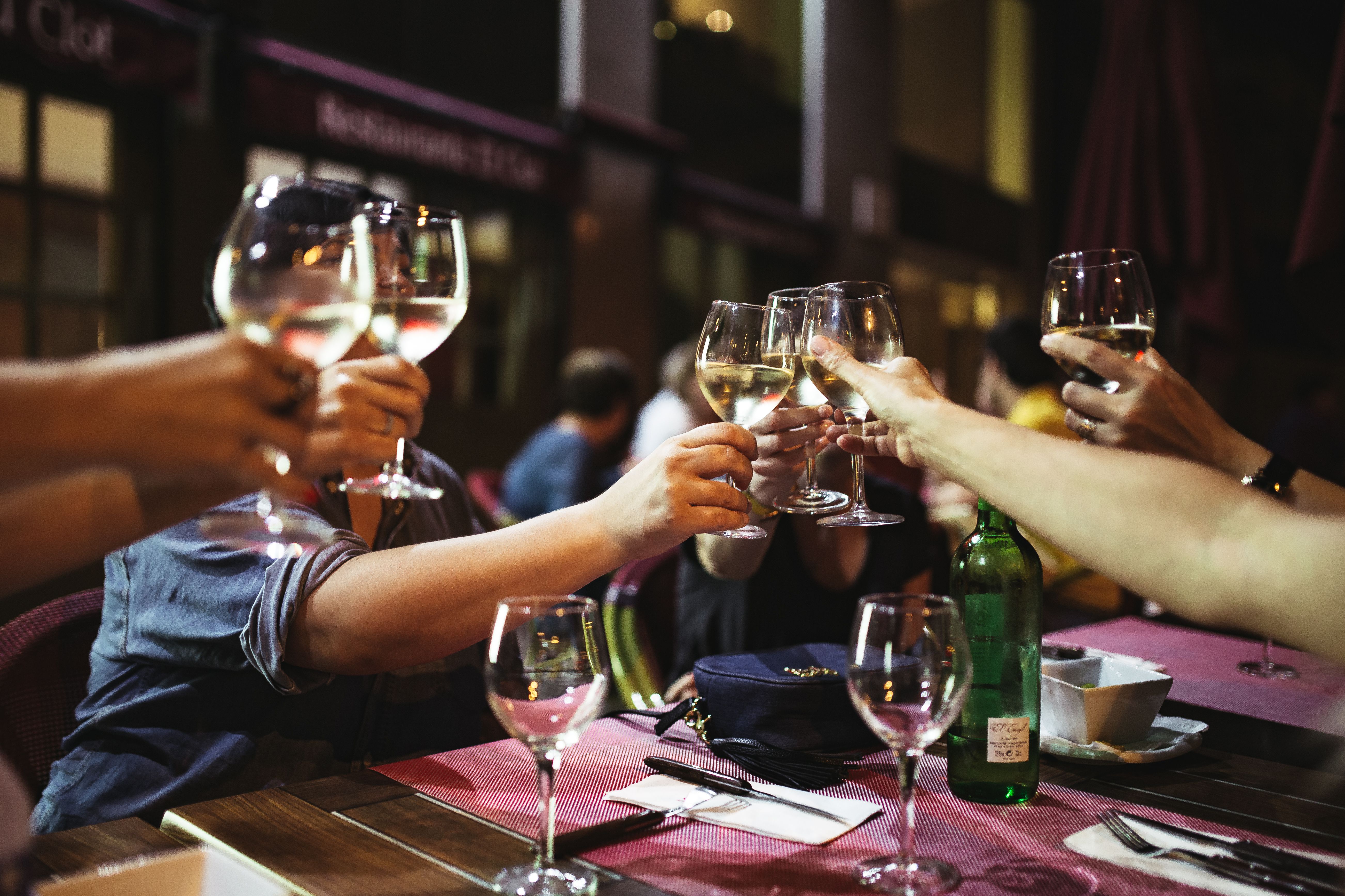 kaboompics_People holding glasses of white wine making a toast